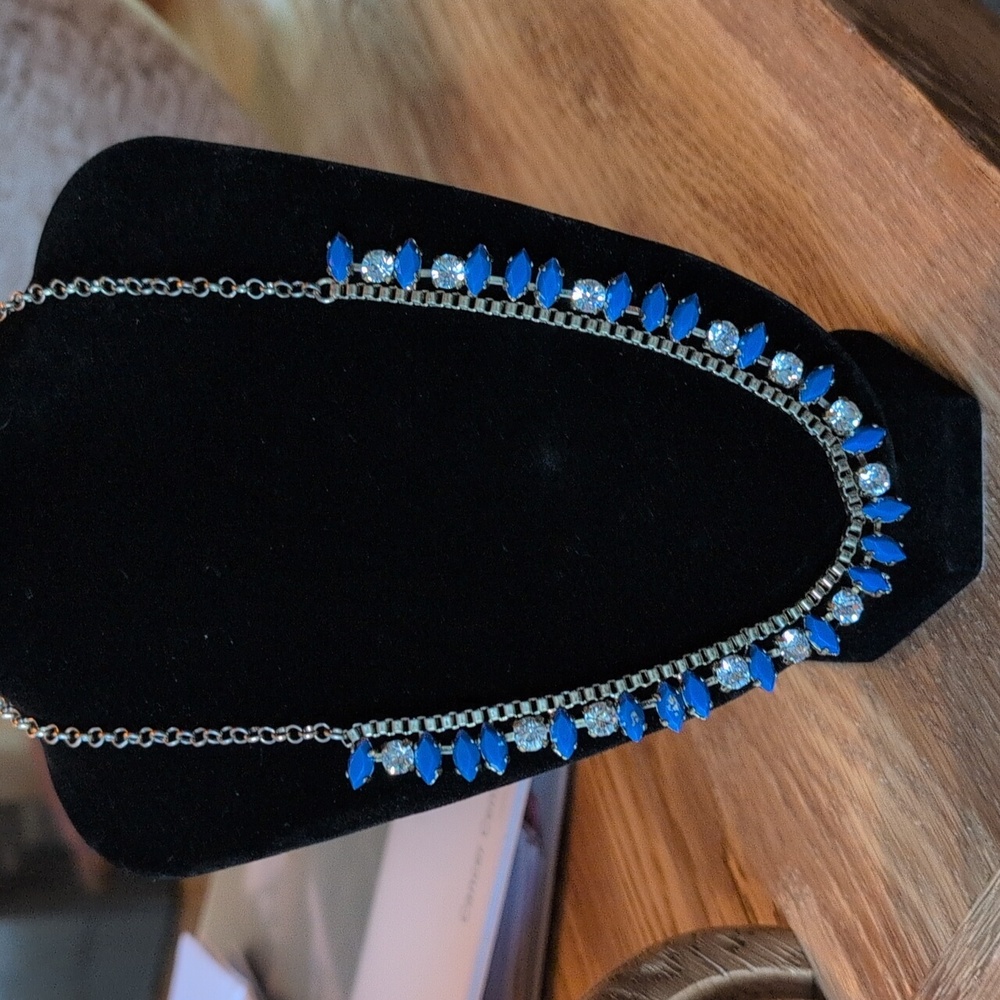 J. Crew Silver Tone With Blue Stones And Crystals. Adjustable 22 Inches.